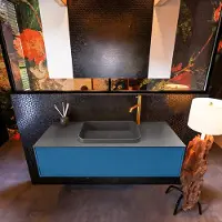 Mondiaz Badkamermeubelset Erin 120 cm met 1 Lade met RIDGE Wastafel Midden Dark grey met 1 kraangat Greeploos Mat Jeans