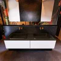 Mondiaz Badkamermeubelset Erin 150 cm met 2 Lades met RIDGE Wastafel Dubbel Urban Zonder Kraangaten Greeploos Mat Talc