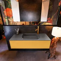 Mondiaz Badkamermeubelset erin 120 cm met 1 lade met ridge wastafel midden dark grey met 1 kraangat greeploos mat ocher