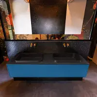 Mondiaz Badkamermeubelset erin 150 cm met 1 lade met ridge wastafel dubbel urban zonder kraangaten greeploos mat jeans