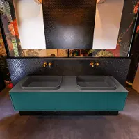 Mondiaz Badkamermeubelset erin 150 cm met 1 lade met ridge wastafel dubbel dark grey zonder kraangaten greeploos mat smag