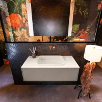 Mondiaz Badkamermeubelset Erin 100 cm met 1 Lade met RIDGE Wastafel Midden Linen Zonder Kraangaten Greeploos Mat Smoke