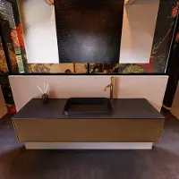 Mondiaz Badkamermeubelset erin 150 cm met 1 lade met ridge wastafel midden urban met 1 kraangat greeploos mat rust