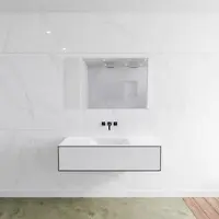 Mondiaz Badkamermeubelset LAGOM 120 cm met Gecentreerde Wastafel Solid Surface Zonder Kraangaten Mat Wit (1 lade)