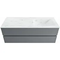 Mondiaz vica-dlux 130 cm badmeubel onderkast plata 2 lades. Inbouw wastafel cloud rechts zonder kraangat, kleur opalo.