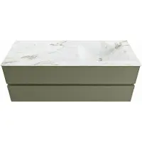 Mondiaz vica-dlux 130 cm badmeubel onderkast army 2 lades. Inbouw wastafel cloud rechts zonder kraangat, kleur frappe.