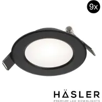 Hasler Inbouwspot Häsler Murcia Incl. Fase Aansnijding Dimbaar 9.2 cm 4 Watt Helder Wit Zwart Set 9x