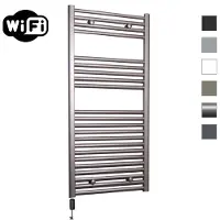 Sanicare elektrische design radiator 45x112cm inox-look met WiFi en thermostaat links zwart