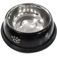 Nobleza Hondenvoerbak - Maat M - Inhoud 500 ml - Voerbak hond - Anti slip - Voerbak met print - RVS voerbak - Zwart