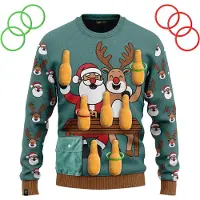 JAP Christmas Interactieve Kersttrui (maat 4XL) - 100% Gerecycled - Kriebelt niet - Kerstcadeau volwassenen - Foute Kersttrui dames en heren XXXXL - Ring werpen (Inclusief 6 ringen) - Groen