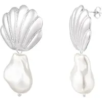 Yehwang Zilverkleurige schelp en parel dames oorbellen - Roestvrij staal - Waterproof - 4.8 cm - Nikkelvrij - Sieraden - Cadeau