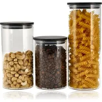 Discountershop Voorraadpotten - 3-Delige Voorraadbussen 575 ML , 800 ML , 1050 ML - Luchtdichte Deksels - Glazen Potjes Met Deksel BPA Vrij