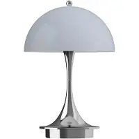Louis Poulsen Panthella PORTABLE 160 V3, opaal chroom/blauwgrijs 160, dimbaar, chroom / zilver, Woon-/ Eetkamer, Kunststof, Design