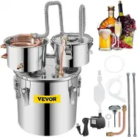 Vevor Still Distiller 12,3 L Alcohol Distiller Moonshine Still 35x35x33 cm Moonshine Wijn Still Distiller Gemaakt van Roestvrij Staal en Rood Koper voor het Distilleren van Fruitwijn