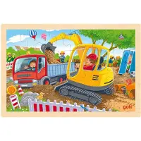 Goki Puzzel - - Graafmachine - 24 stukken - Hout - Thema bouwvoertuigen