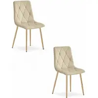 Leobert Fluwelen stoel - set van 2 - beige - houtkleurige poten