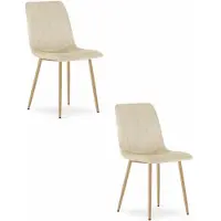 Leobert Velvet stoel - 2 stuks - lichtbeige - houtkleurige poten