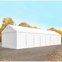 TOOLPORT Opslagtent 4x20 m met ritssluitingen - 2,6m zijwandhoogte, PVC 800, met grondframe, wit, zonder statica (zekerheidspluspakket)