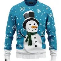 JAP Christmas Kersttrui (maat XL) - 100% Gerecycled - Kriebelt niet - Kerstcadeau volwassenen - Foute Kersttrui dames en heren - Sneeuwpop - Blauw
