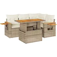 vidaXL 5-delige Loungeset met kussens poly rattan en acaciahout beige
