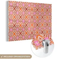 MuchoWow Glasschilderij 180x120 cm - Schilderij acrylglas - Patroon - Vormen - Roze - Oranje - Rood - Foto op glas - Muurdecoratie woonkamer - Wanddecoratie slaapkamer - Schilderijen