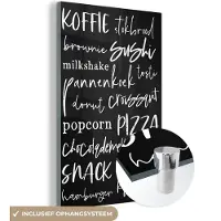 MuchoWow Glasschilderij 120x180 cm - Schilderij acrylglas - Eten - Menu - Eetkamer - Letterbord - Zwart - Tekstbord - Foto op glas - Muurdecoratie woonkamer - Wanddecoratie slaapkamer - Schilderijen