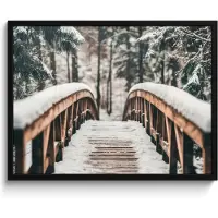 PosterMonkey Poster in lijst - Fotolijst 80x60 cm - Posters - Brug - Winterlandschap - Bos - Natuur - Sneeuw - Posterlijst zwart - Decoratie - Wanddecoratie woonkamer - Muurdecoratie slaapkamer
