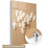 MuchoWow Glasschilderij 30x40 cm - Schilderij acrylglas - Bloemen - Planten - Bruin - Pastel - Foto op glas - Muurdecoratie woonkamer - Wanddecoratie slaapkamer - Schilderijen