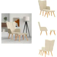 vidaXL Relaxfauteuil met voetenbankje, crèmekleurig, stof - Fauteuil