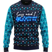JAP Christmas Kersttrui met lichtjes (maat S) - 100% Gerecycled - Kriebelt niet - Kerstcadeau volwassenen - Foute Kersttrui dames en heren - Sexy and I GLOW IT - Blauw