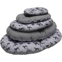 Rosewood All Seasons Ovale Hondenmatras – XL 95 cm – Wasbaar & Omkeerbaar Hondenkussen – Comfortabel & Stevig Ligbed – Grijs Linnenlook met Hondenprint