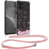 Kwmobile telefoonhoesje geschikt voor Motorola Moto G54 5G - Hoesje met telefoonkoord - Back cover voor smartphone - Case in poederroze / donkerbruin / transparant