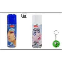 Goodmark 2x Haarverf/haarspray blauw en wit 125 ml - Smiley - Festival thema feest carnaval haar kleurspray party