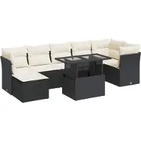 vidaXL 8-delige tuinmeubelset met kussens, zwart, polyrotan