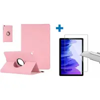 Ntech Screenprotector Geschikt voor Samsung Galaxy Tab A7 Hoes - (2020/2022) - 360 graden draaibaar case Licht Roze + screenprotector gehard glas