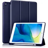 Ntech ipad 2021 hoes met pencil houder smart bookcase Donker Blauw - ipad hoes 9e generatie 10.2 - ipad hoes 2021 cover met apple Pencil Vakje