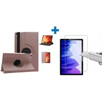 Ntech Screenprotector Geschikt voor Samsung Galaxy Tab A7 Hoes - (2020/2022) - 360 graden draaibaar case Rose Goud + screenprotector gehard glas