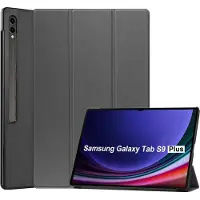 Ntech Hoes Geschikt voor Samsung Galaxy Tab S9 Plus / S9 FE Plus hoes tri-fold bookcase met auto/wake functie Grijs - Tab S9 Plus / S9 FE Plus Hoes smart cover