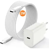 Ntech USB C Adapter + USB C Kabel 2M - 20W oplader Snellader - USB C naar USB-C Oplader - Samsung Oplader - Oplader Samsung - USB-C Kabels - Geschikt voor A14, A34, A54, S23, S22, S21