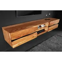 Invicta Hangend tv-meubel AMAZONAS 160cm natuurlijk acacia massief hout boomrand metaal zwart - 43706