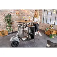 Invicta Vintage bartafel UPCYCLING SCOOTER 120cm zilver mangohout rond handgemaakt - 43596