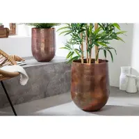 Invicta Set van 2 bloempotten BLOEMEN L 15/20cm gevlamd metaal koper - 40906