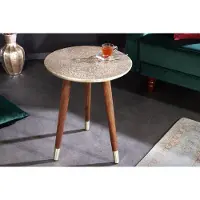 Invicta Design bijzettafel ALCAZAR 50cm antiek zilver metaal acacia handgemaakt rond - 43353