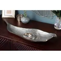 Invicta Handgemaakte decoratieve kom ABSTRACT BLAD 65cm zilver aluminium - 41270