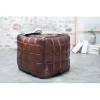 Invicta Retro kruk RIDER 40cm bruin echt leer met decoratieve stiksels - 37653
