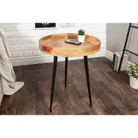 Invicta Stevige bijzettafel PURE NATURE 45cm naturel mangohout rond met zwart metalen poten - 39667