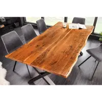 Invicta Massief houten eettafel MAMMUT NATURE 180cm acaciaboomrand X-frame zwart 2,5cm tafelblad - 43146