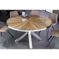 Invicta Ronde eettafel BARRACUDA 120cm bruin teakhout massief hout glazen blad zilver RVS verchroomd - 43622