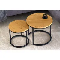 Invicta Ronde bijzettafels set van 2 ELEGANCE 45cm natuurlijk wild eiken design hout zwart metalen frame - 43643