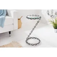 Invicta Design bijzettafel CHAINS 35cm zilver handgemaakt metalen rond glazen blad kettingframe - 42234